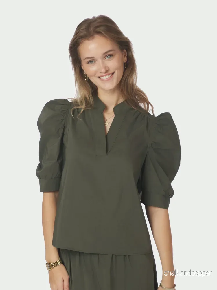 Roella Poplin Blouse Army Neo Noir Roella Poplin Blouse Army Neo Noir