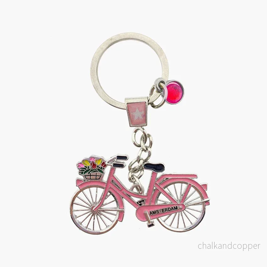 Nyckelring med Rosa Cykel & Amsterdammotiv