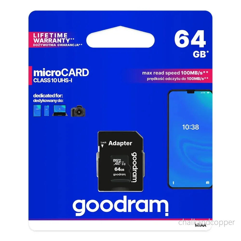 64 GB microSD-minneskort med classpath 10 Goodram-adapter