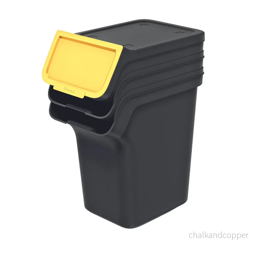 Soptunna Keden, för återvinning, 3x20 liter, svart, Stapelbox - Bild 2