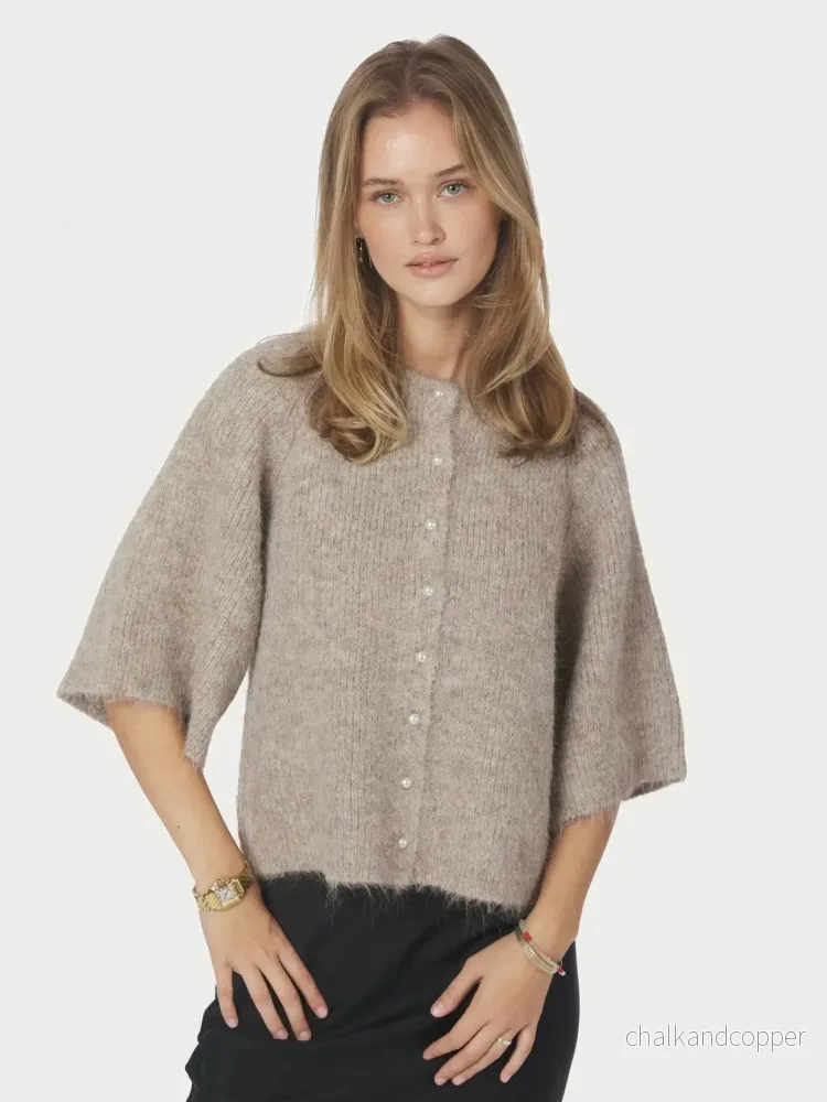 Amaya Fluffy Knit Cardigan Beige Melange Neo Noir