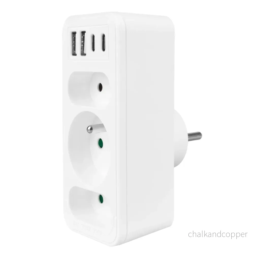 Strömuttag x3 + 4xUSB Maclean, 3-facks splitter, 2xUSB A, 2xUSB C PD 20W, 1x16A + 2x6A, MCE248 F/W, 2 st - Bild 3