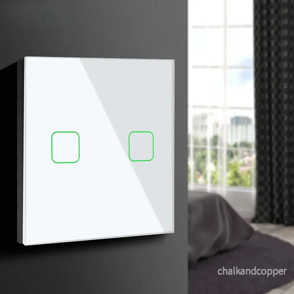 Maclean Energy MCE703W Touch-ljusbrytare, dubbel, glas, vit med fyrkantig knapp, mått 86x86mm, med knappbelysning - Bild 2