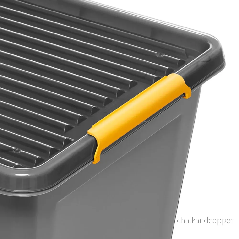 Moxom SolidStore-behållare, volym 80 liter, grå, lock med klämmor, med hjul, BPA-fri, 04-0217 - Bild 2