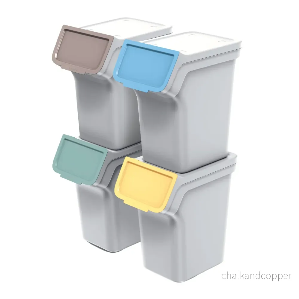Soptunna Keden, för källsortering, 4x20 liter, aska, Stapelbox