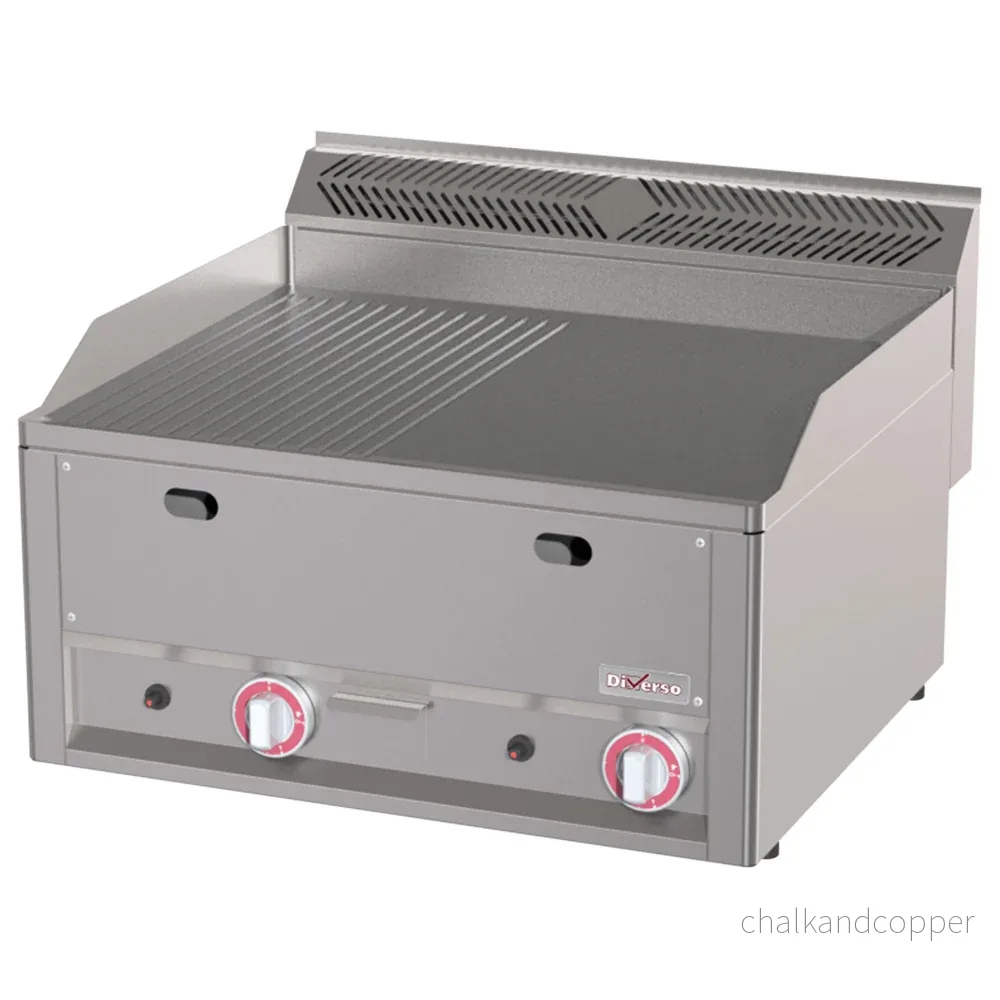 Dubbel gasgrill, 1/2 slät 1/2 räfflad -Topp-