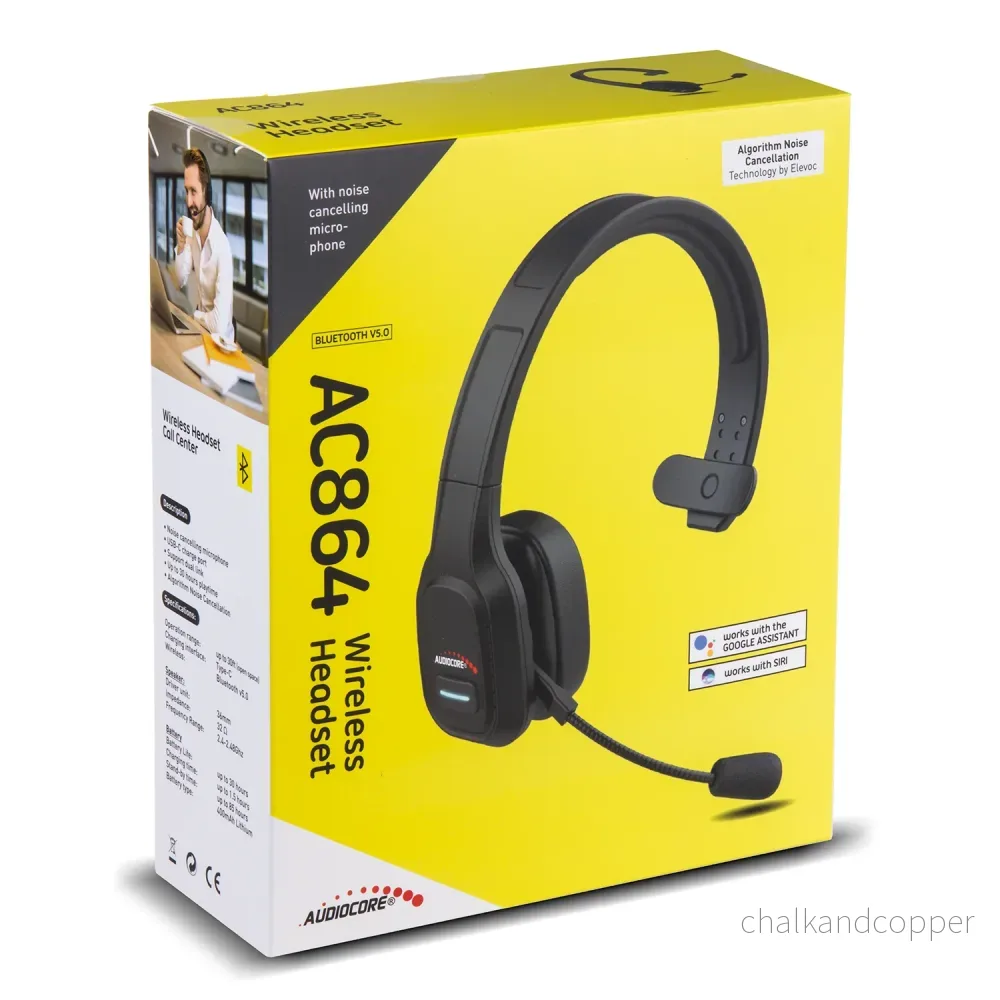 Audiocore AC864 Bluetooth-Headset Med Brusreducerande Mikrofon För Call Center Over-Ear-Hörlurar 32 Timmars Samtalstid Handsfree Trådlöst Kompatibelt Med Google Assistant Och Siri - Bild 2