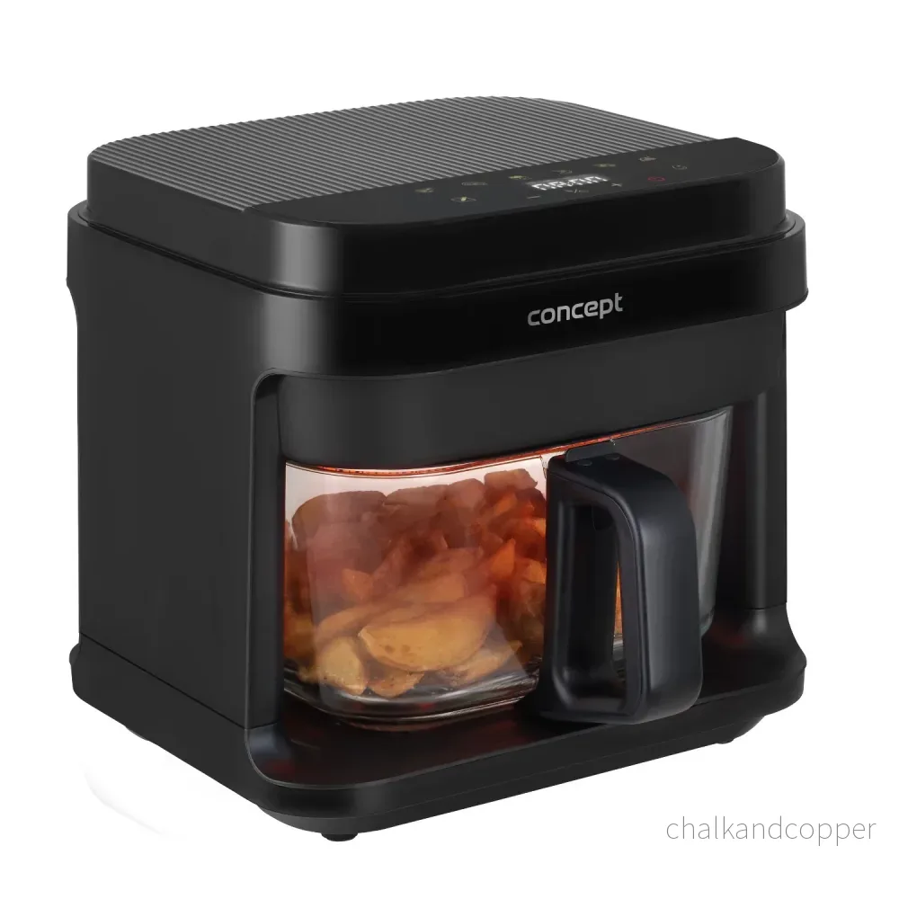 Fritös utan fett Concept Glass&Fast, kapacitet 5,5 l, 7 program, pekskärm med LED-display, hälsosam friteringsläge, glasbehållare, FR5500 - Bild 3