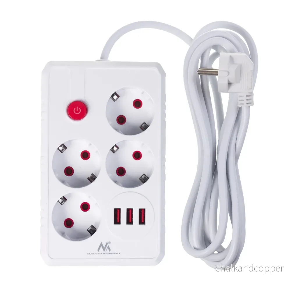 Maclean grenuttag, förlängningskabel 4 uttag + 3xUSB, 110-240V AC 50/60Hz, 2.1A max 2500W, 3m, vit, MCE393 W - Bild 2