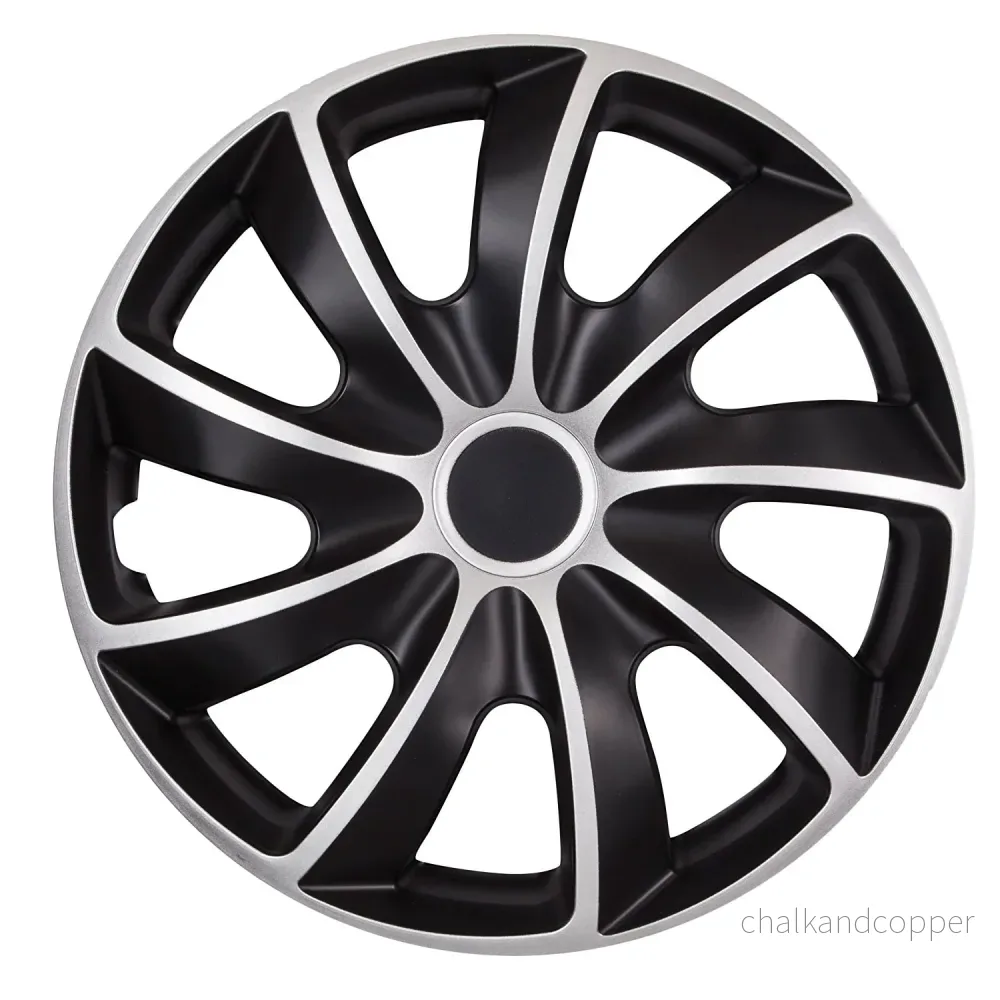 Universal navkapslar 16″ QUAD BICOLOR svart/silver 4 st