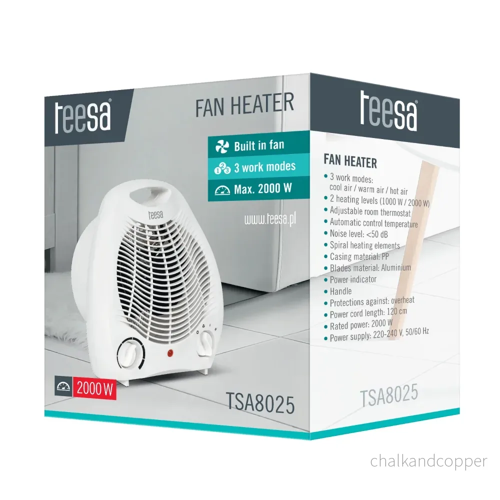 Termoelektrisk fläkt 2000W Teesa TSA8025 3 driftlägen, justerbar termostat - Bild 3