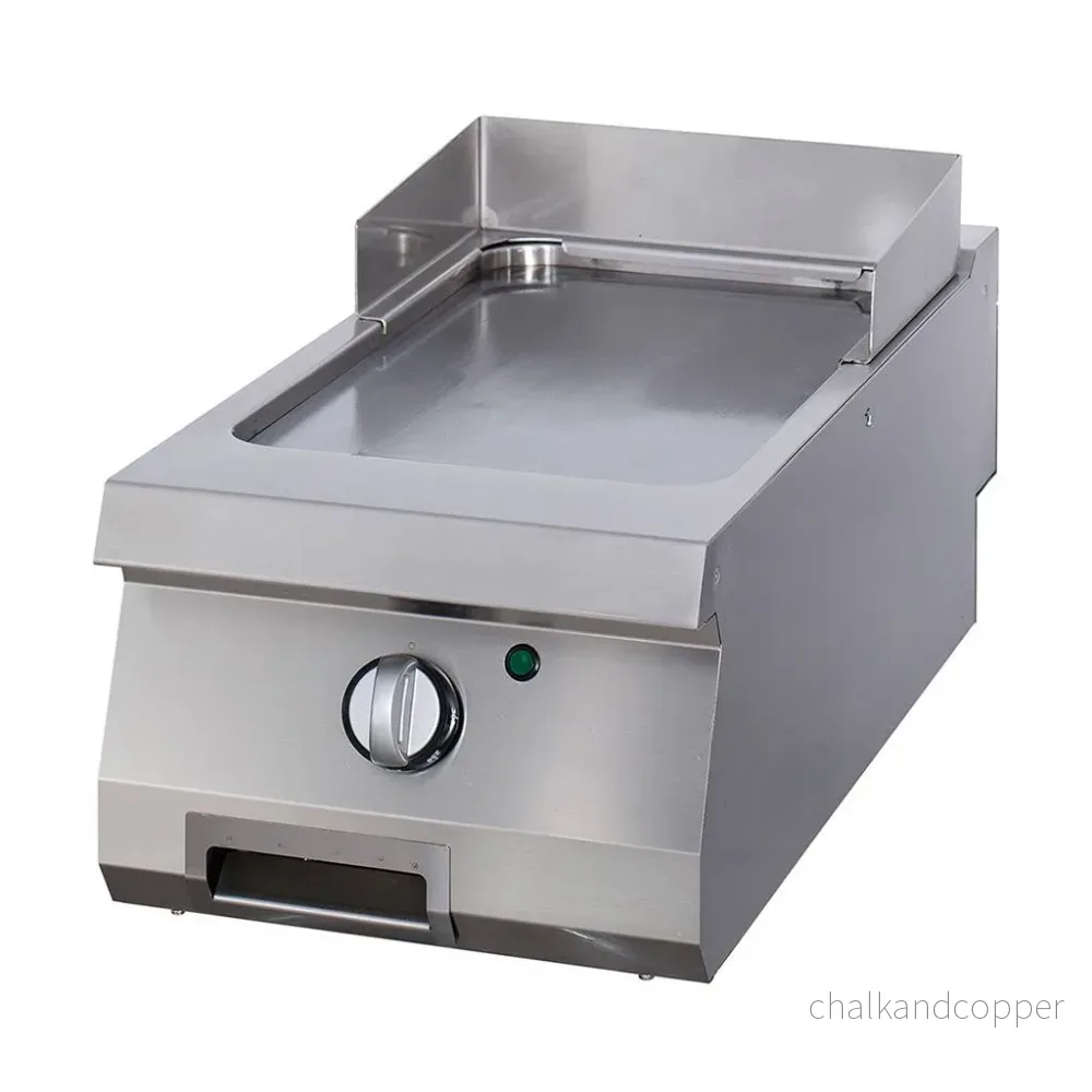 Robust grillplatta - Slät krom - Enkel enhet - 70 cm djup - Elektrisk