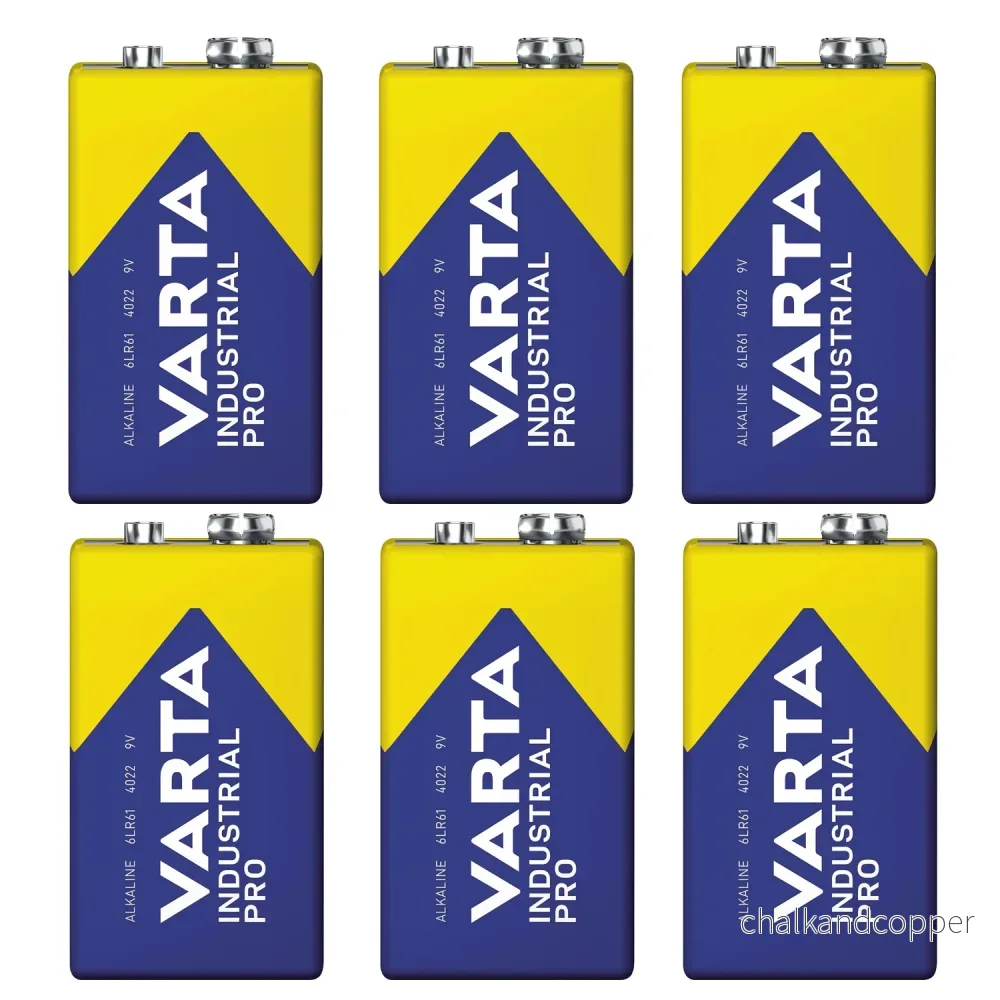 6 st R9V-batterier R-9 6LR61 9V R-9 alkaliska Varta Industrial Pro