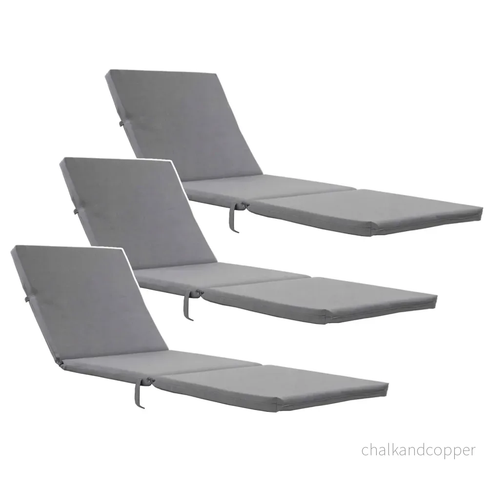Kudde till solstol Daytona, grå, tyg S-550 Melange, storlek 192x64 cm, fästs med gummiband, vattentät, Melange S-23, 3 stycken