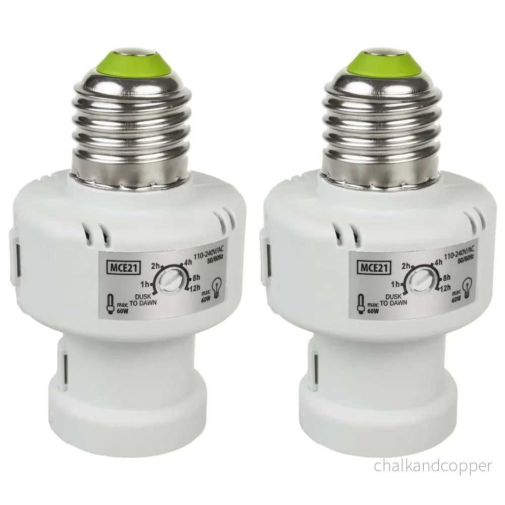 Maclean glödlampshållare, E27, max. 100W, med skymningssensor, timer, vit, MCE21W, 2 st