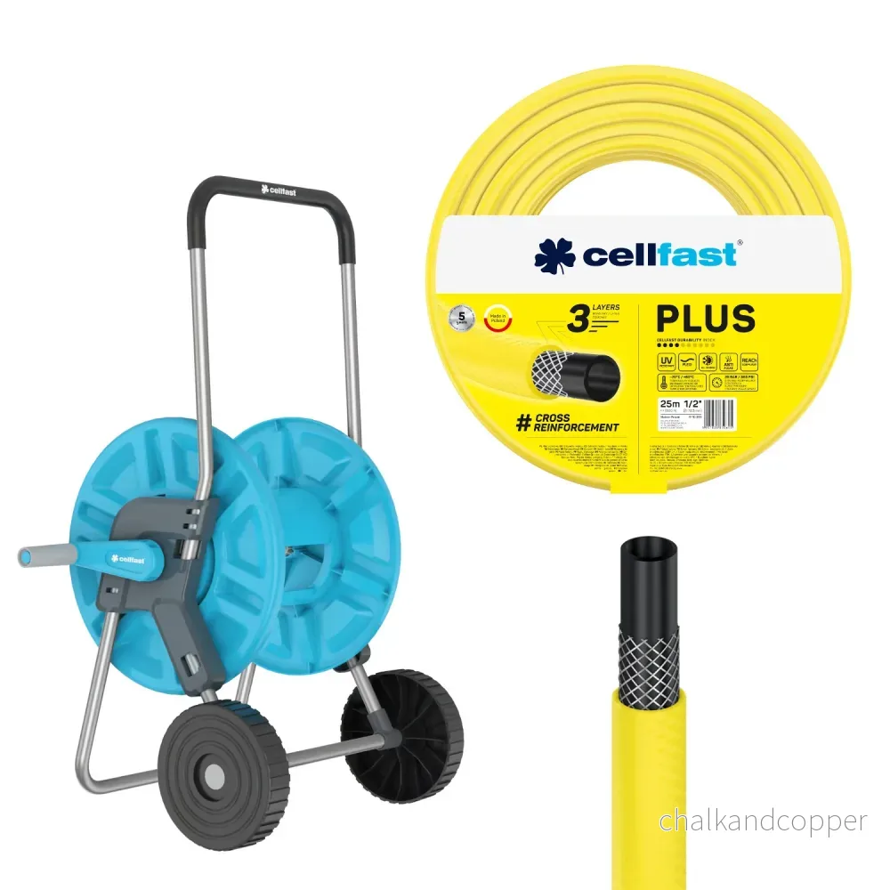 Slangvagn Cellfast Aluplus 1/2" 60 m + trädgårdsslang Cellfast Plus 1/2" 25 m