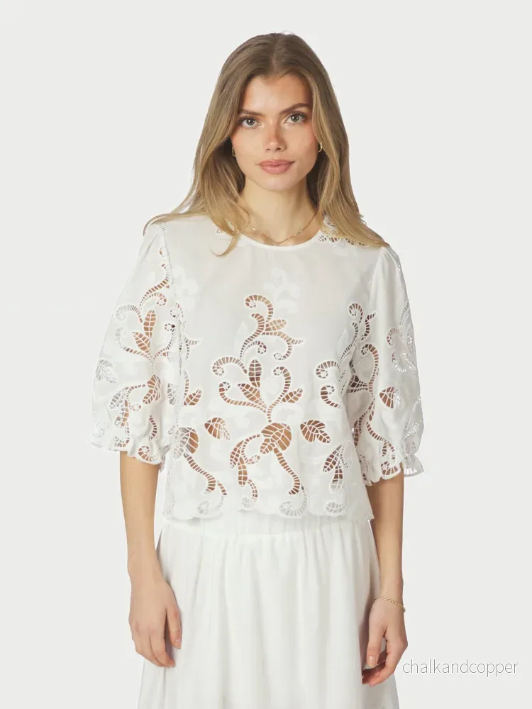 Fia Embroidery Blouse Production White Neo Noir