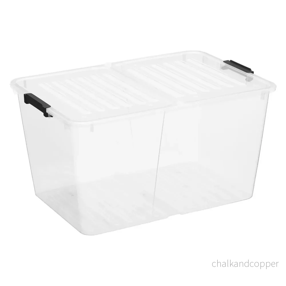 Plast Team Home Box Flex 50L behållare med dubbelt lock, vikbart lock, säkerhetsklämmor, transparent, 23030800