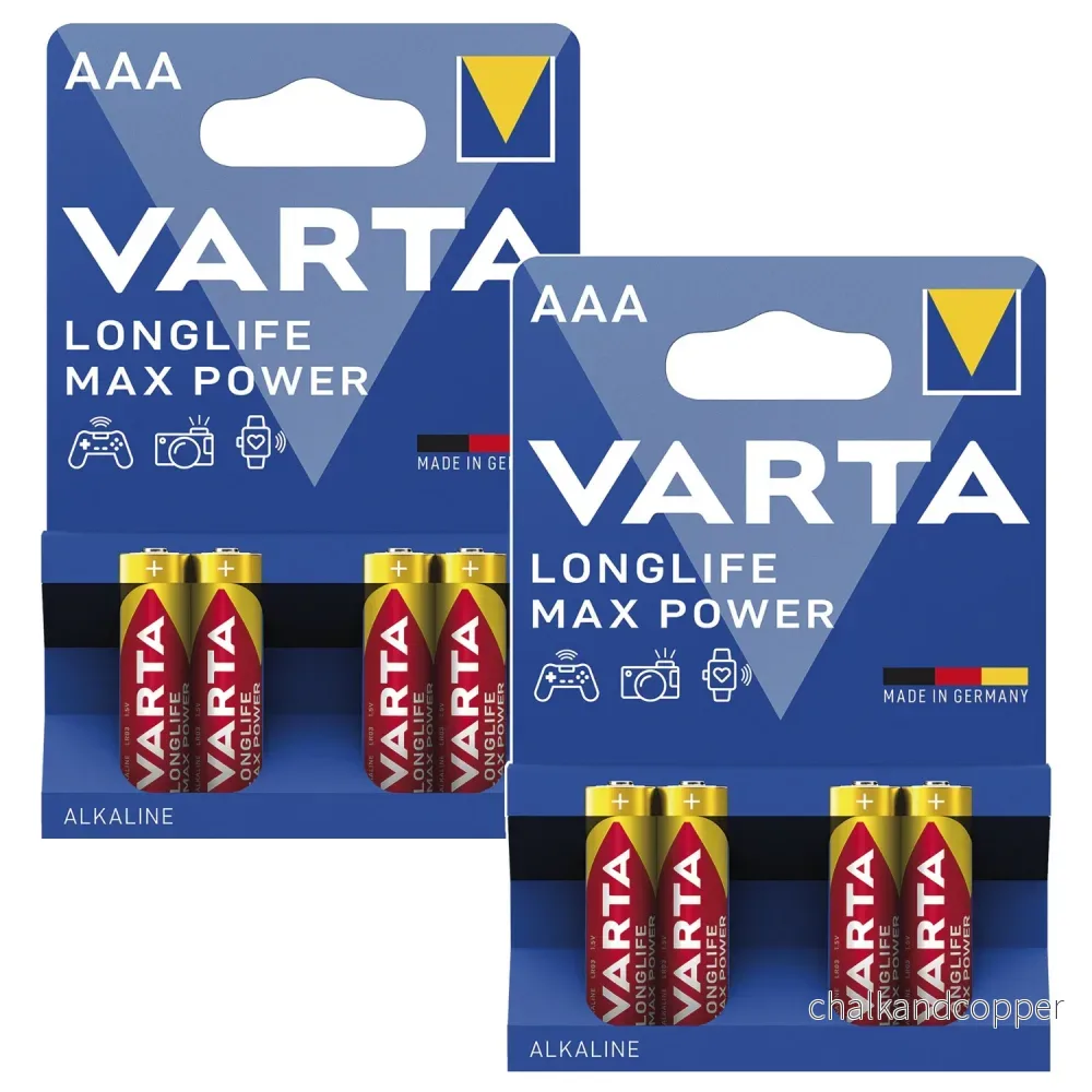 8 st R-03/R03 AAA 1,5 V alkaliska batterier Varta Longlife Max Power