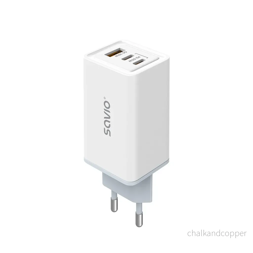 Savio nätladdare, 1x USB-A, 2x USB-C, GaN, 65W, vit, SAVLA-07 - Bild 2