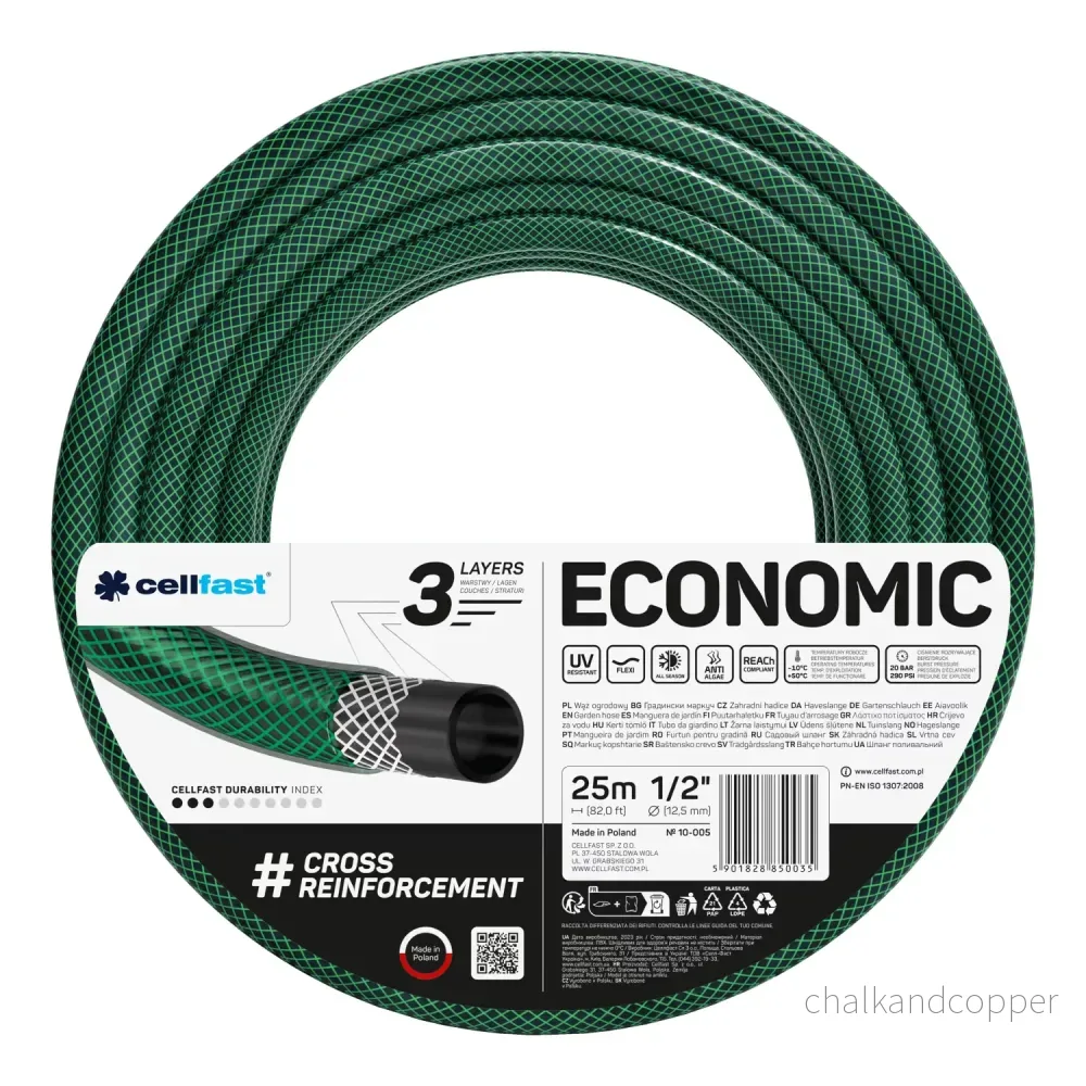 Cellfast Economic trädgårdsslang 1/2" 25 m + Cellfast slanghållare, grå + set med Cellfast Basic rak sprinkler 1/2" - Bild 2