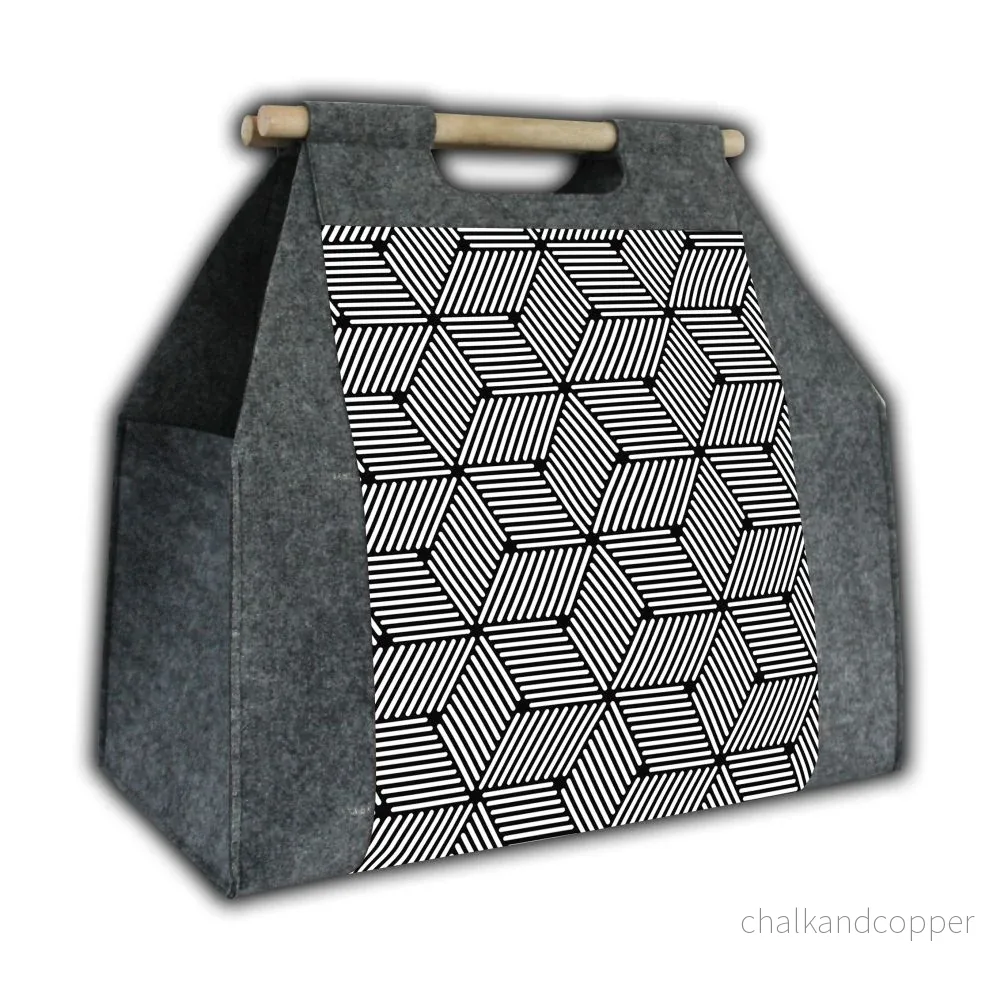 Rektangulär vedväska med bärhandtag, modell: Cube