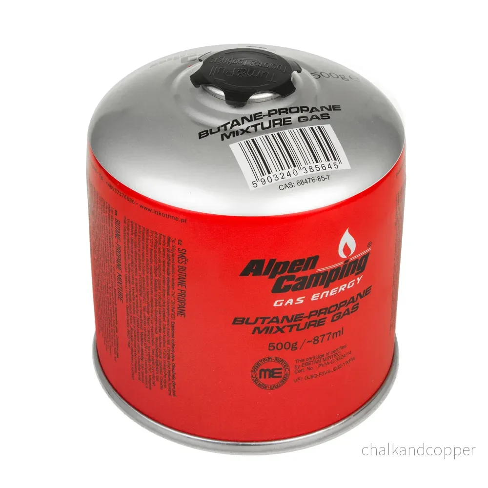 6x Alpen Camping 500g gaspatron. certifikat: Pi 0437, enligt EN417, propan-butan, intervall -10°c till + 40°c, 7/16" ventil IK008 - Bild 3