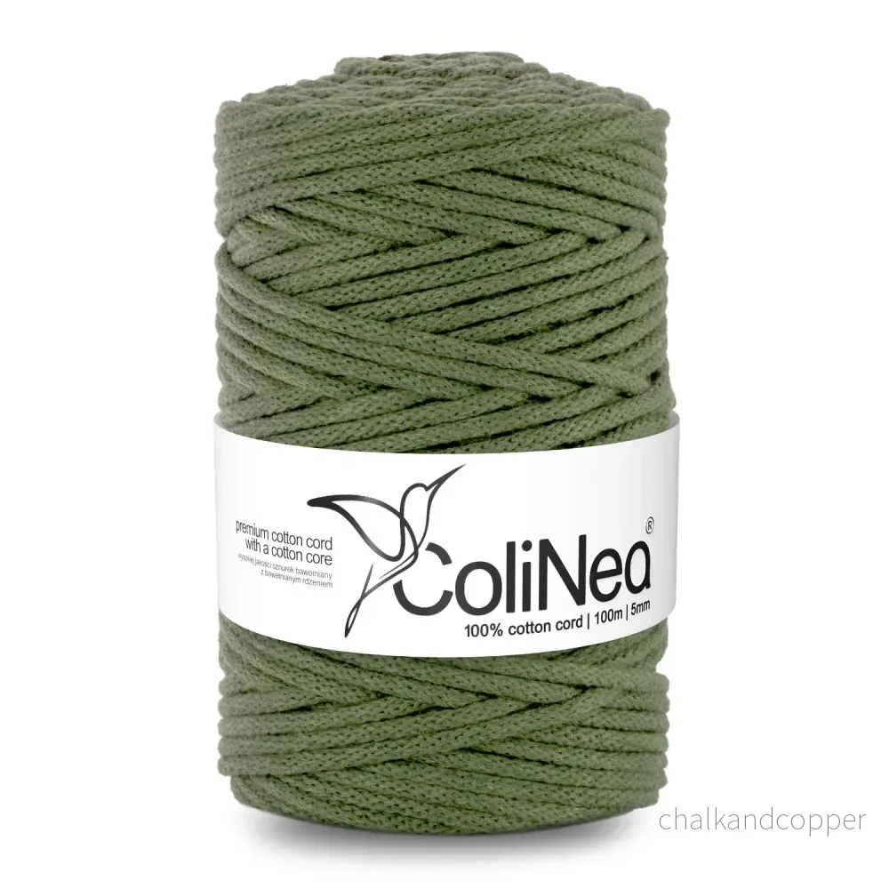 ColiNea, bomullssnöre med bomullskärna, flätat, 5mm, 100m, khaki