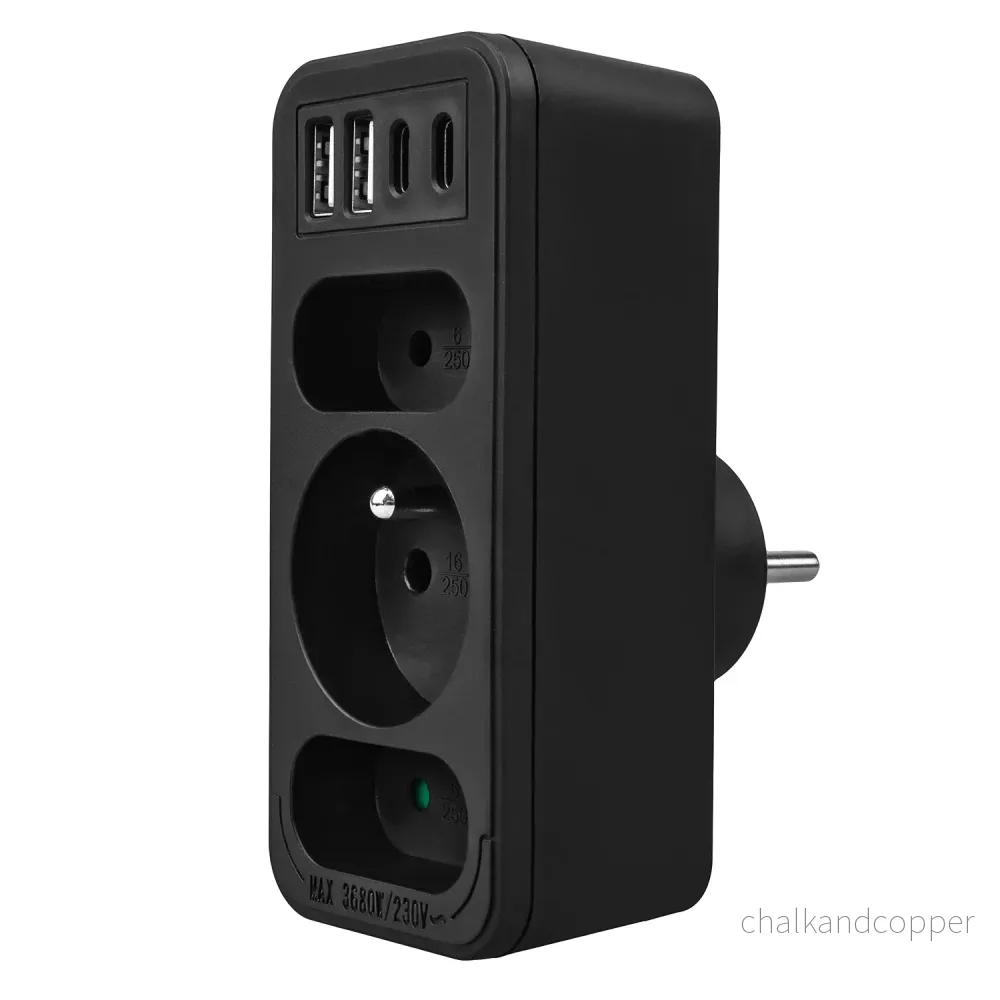 Strömuttag x3 + 4xUSB Maclean, 3-facks splitter, 2xUSB A, 2xUSB C PD 20W, 1x16A + 2x6A, MCE248 F/B, 3 st - Bild 3