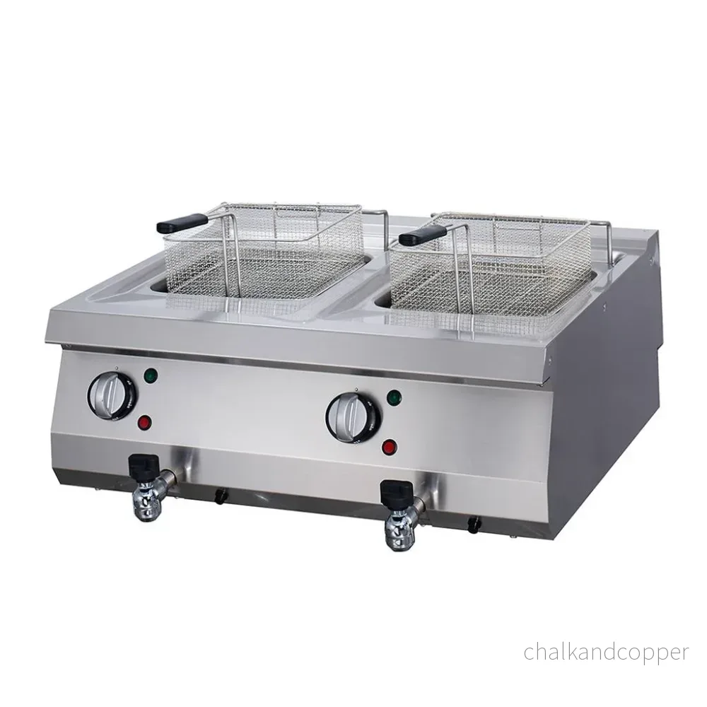 Kraftig fritös - 2 x 12L - Dubbel enhet - 70 cm djup - med avtappningskran - Elektrisk