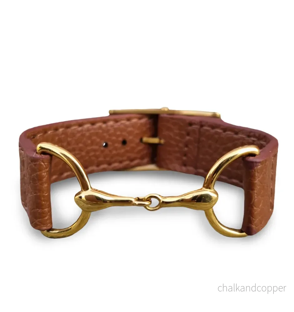 Armband tvådelat bett guldpläterat rostfritt stål & brunt läder