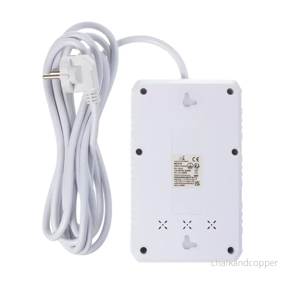 Maclean grenuttag, förlängningskabel 4 uttag + 3xUSB, 110-240V AC 50/60Hz, 2.1A max 2500W, 3m, vit, MCE393 W - Bild 3