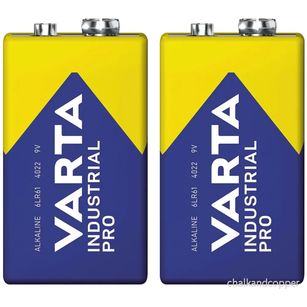 2 st R9V-batterier (R-9, 6LR61, 9V) – alkaliska batterier från Varta Industrial Pro