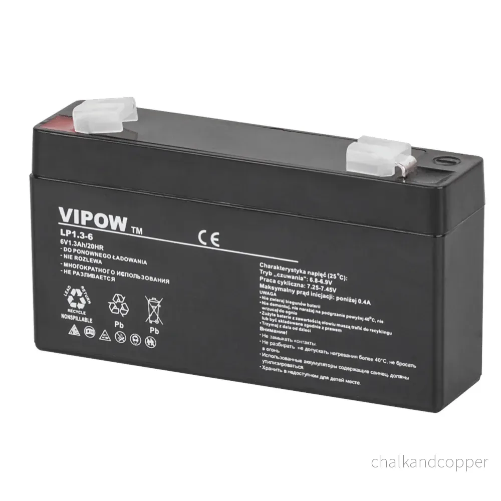 Vipow underhållsfritt gelbatteri 6V 1,3Ah, lång livslängd