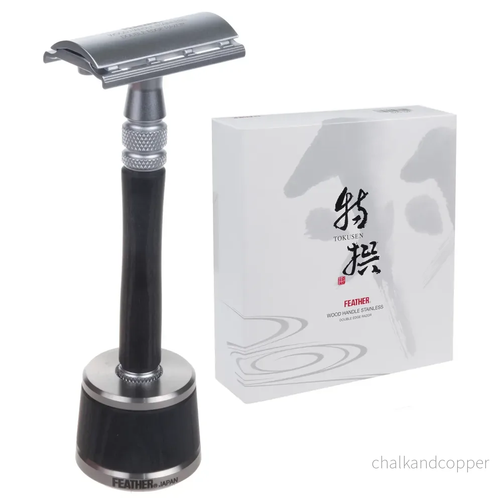 Shaver Feather WS-D2S Razor Blade Shaver Rostfritt Stål Metalldelar Träelement Stand