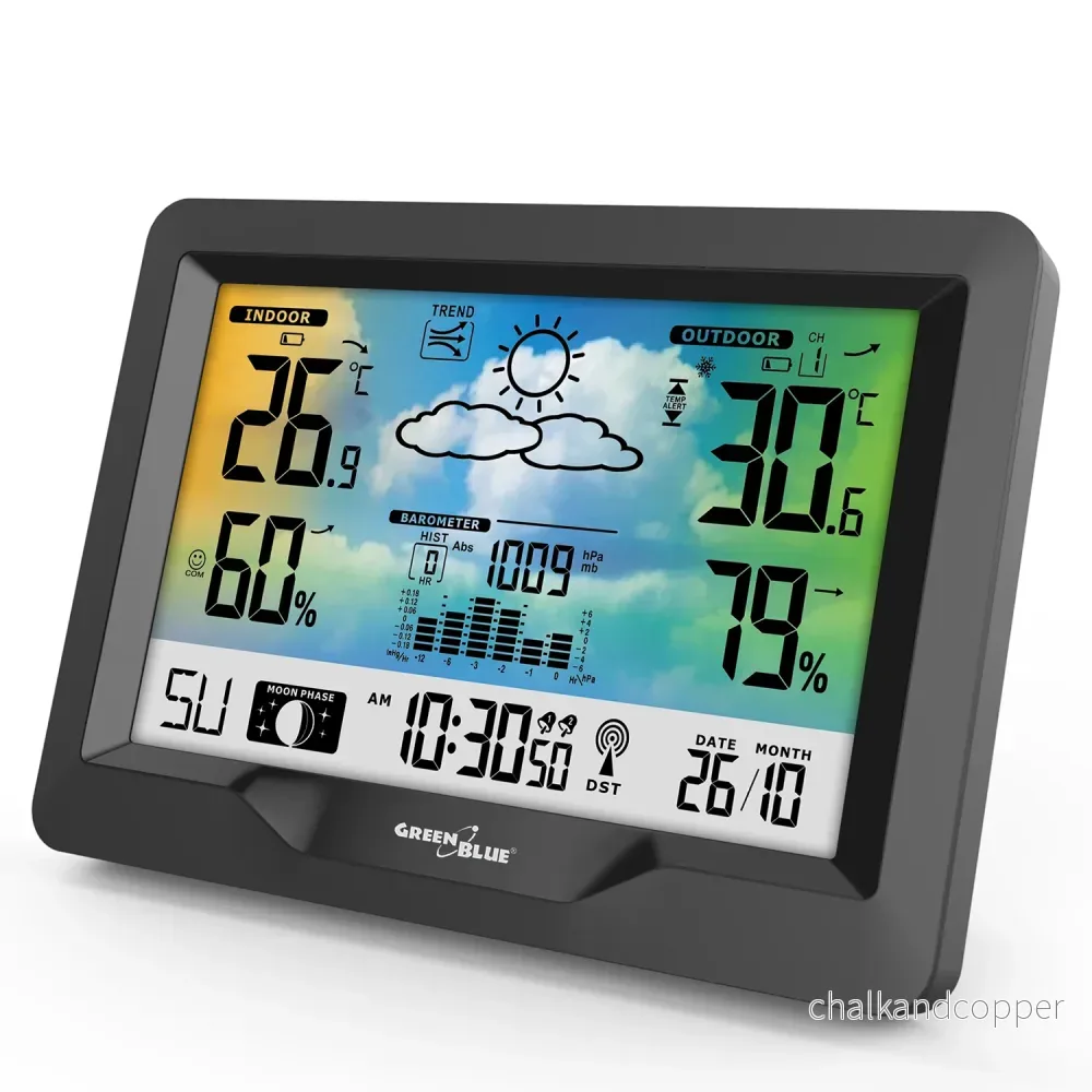 Trådlös färgväderstation med DCB GreenBlue GB540-system, månfas, barometer, kalender