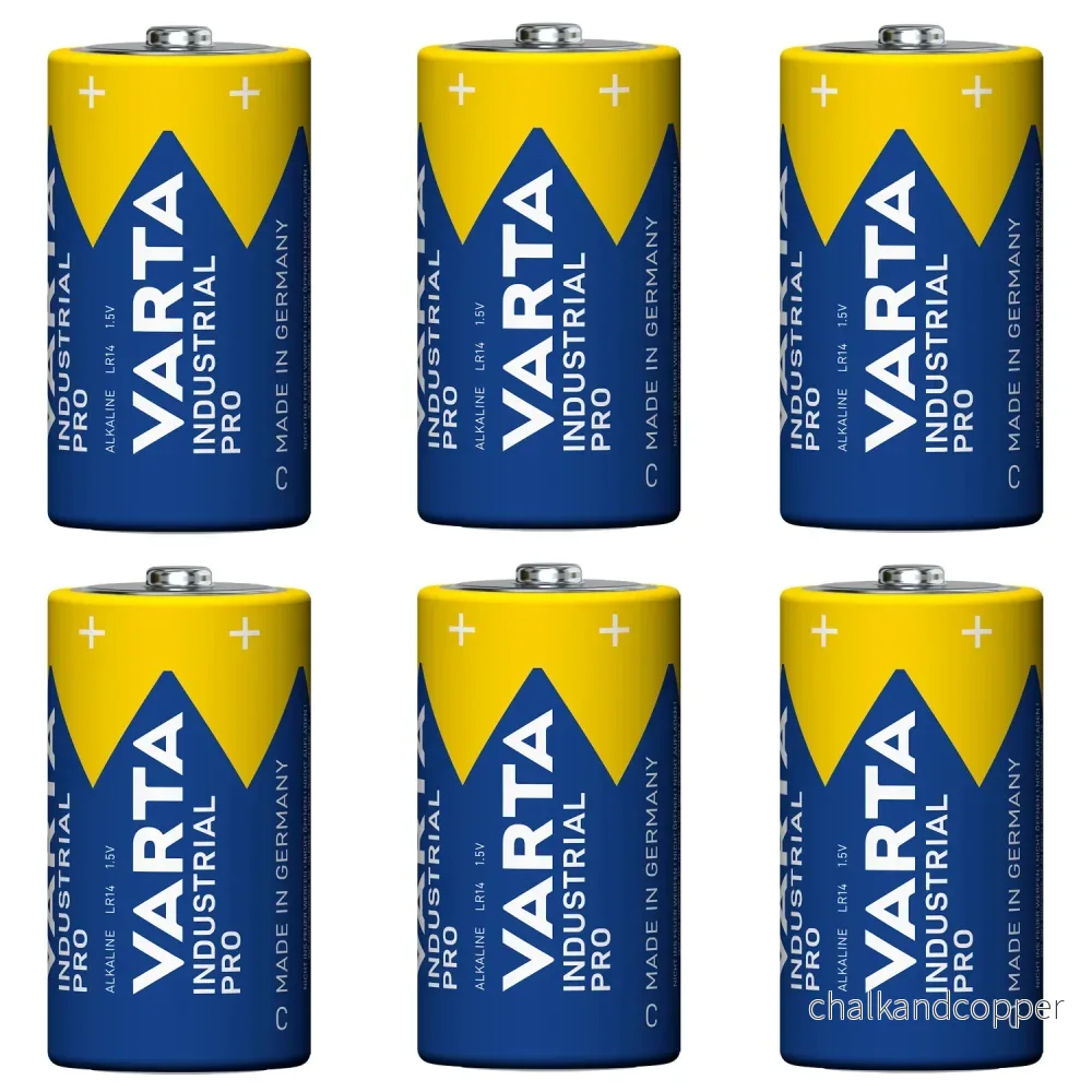 6 st R-14 LR14 C 1,5 V alkaliska batterier Varta Industrial Pro