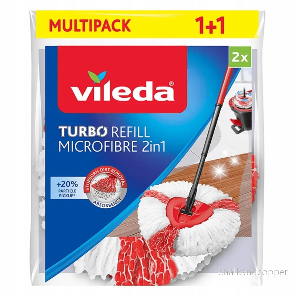 2-i-1 ersättningshuvud för Vileda Easy Wring & Clean Turbo, röd / vit Vileda Turbo