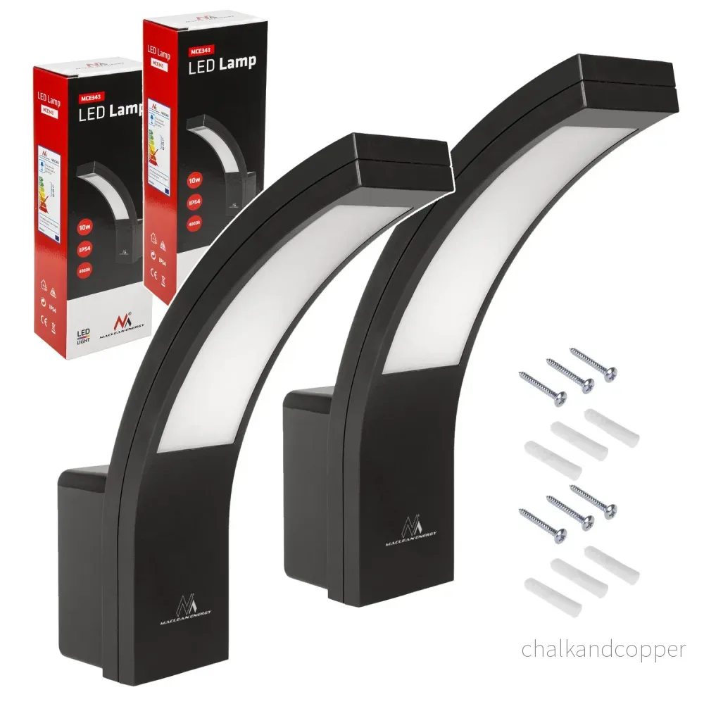 Maclean LED-fasadlampa, 800 lm, IP54, 10 W, naturvit ljusfärg (4000 K), svart, MCE343 B, 2 st