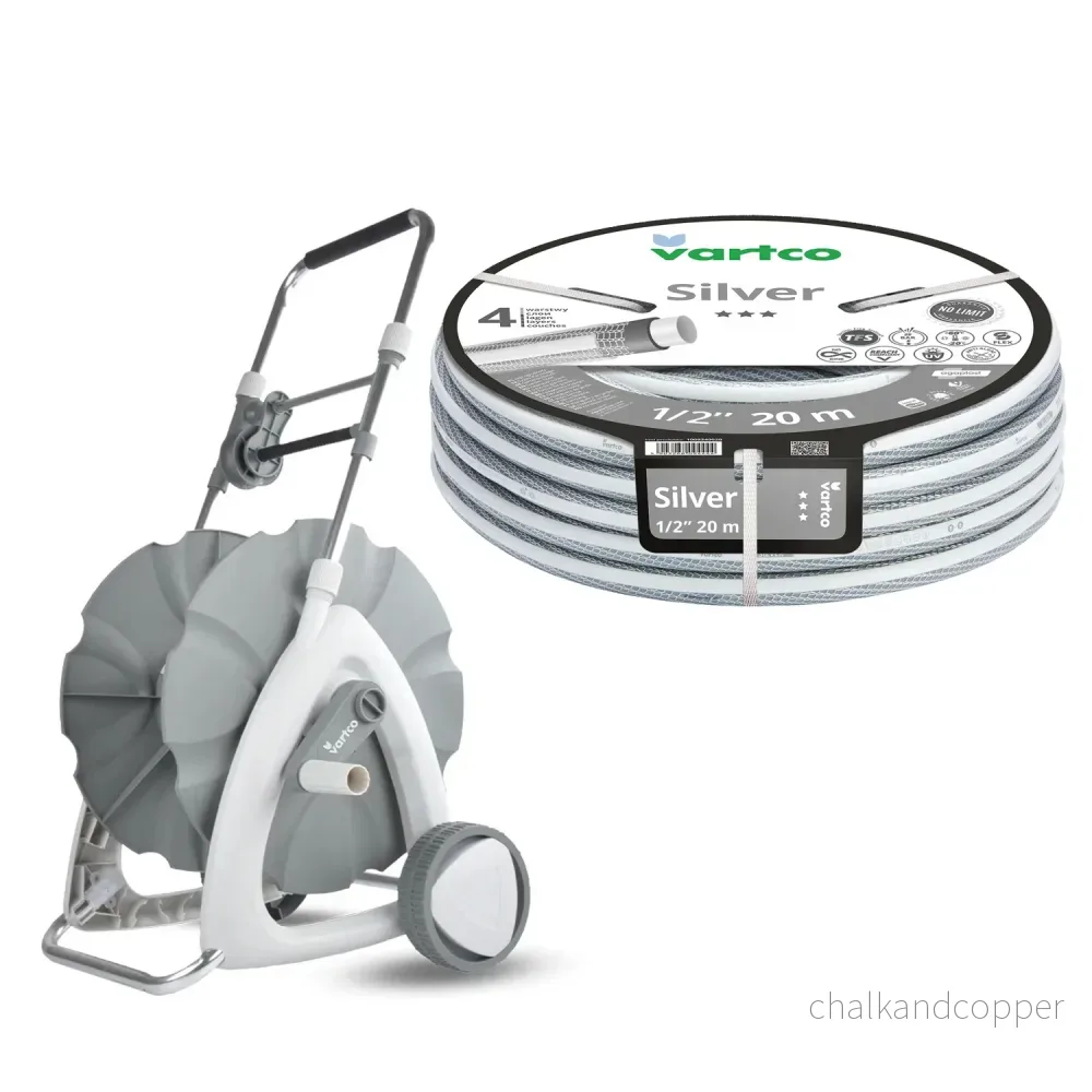 Trädgårdsslangvagn + trädgårdsslang Vartco Silver 1/2" 20 m Agaplast