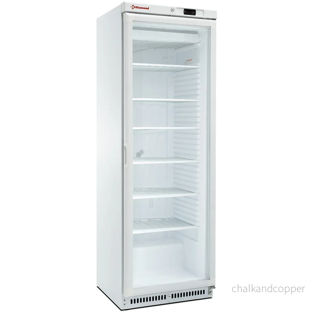 Frys, statisk, glasdörr, 400 liter. vit