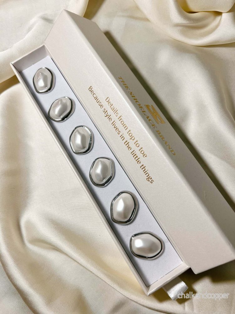 Fei Asymmetric Pearl Button Charm Silver The Shoelace Brand