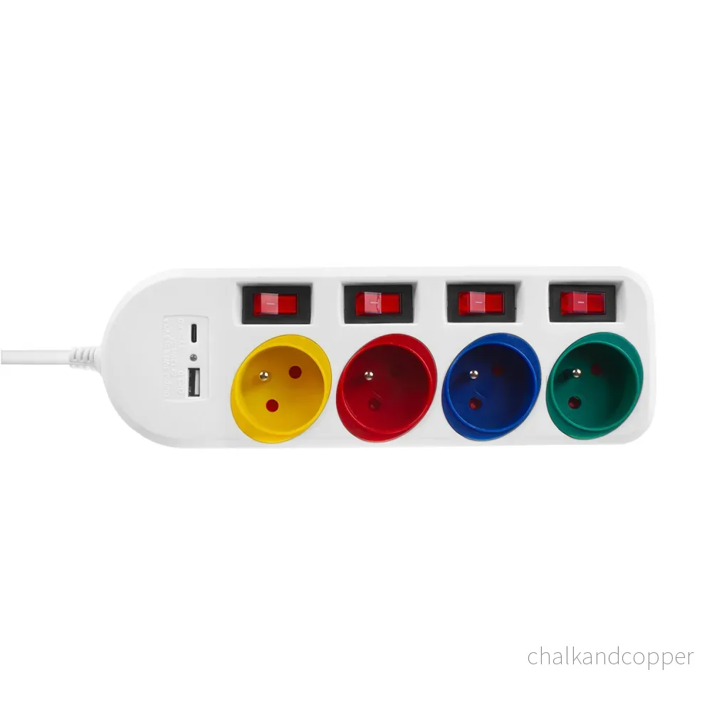 Maclean grenuttag, förlängningskabel 4 uttag + USB A/C, med brytare, 250VAC/10A, 1,5m, vit, MCE508 W - Bild 3