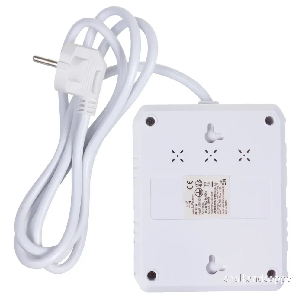 Maclean grenuttag, förlängningskabel 2 uttag + 3xUSB, 110-240V AC 50/60Hz, 2,1A max 2500W, 1,5m, vit, MCE387 W - Bild 3