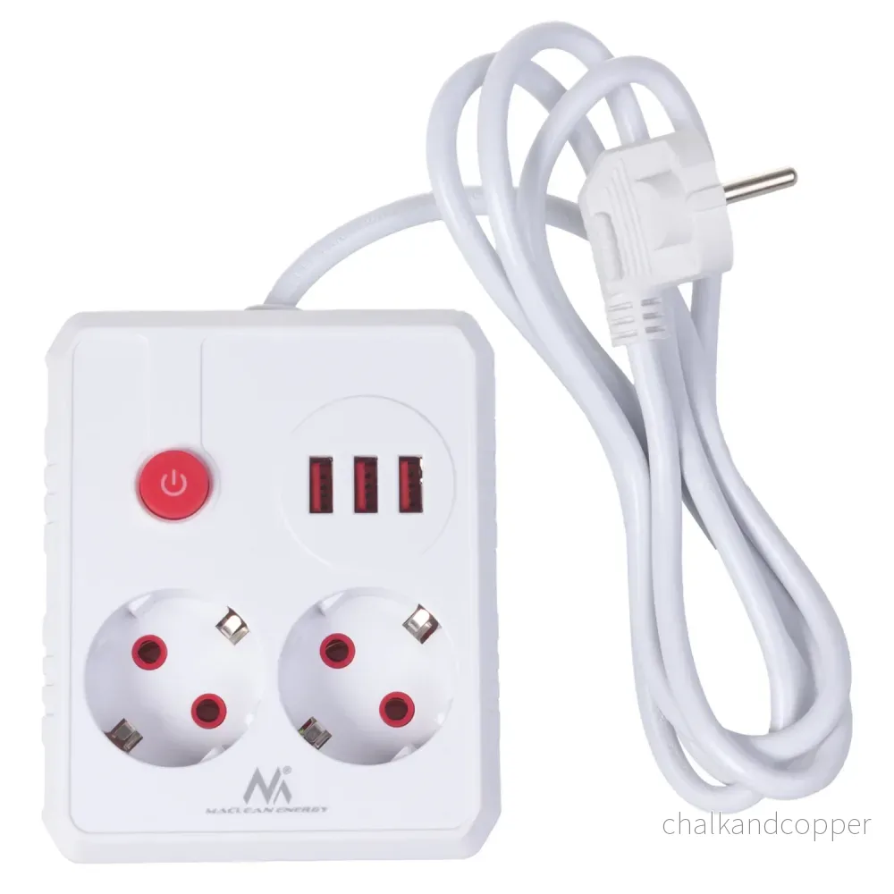 Maclean grenuttag, förlängningskabel 2 uttag + 3xUSB, 110-240V AC 50/60Hz, 2,1A max 2500W, 1,5m, vit, MCE387 W - Bild 2