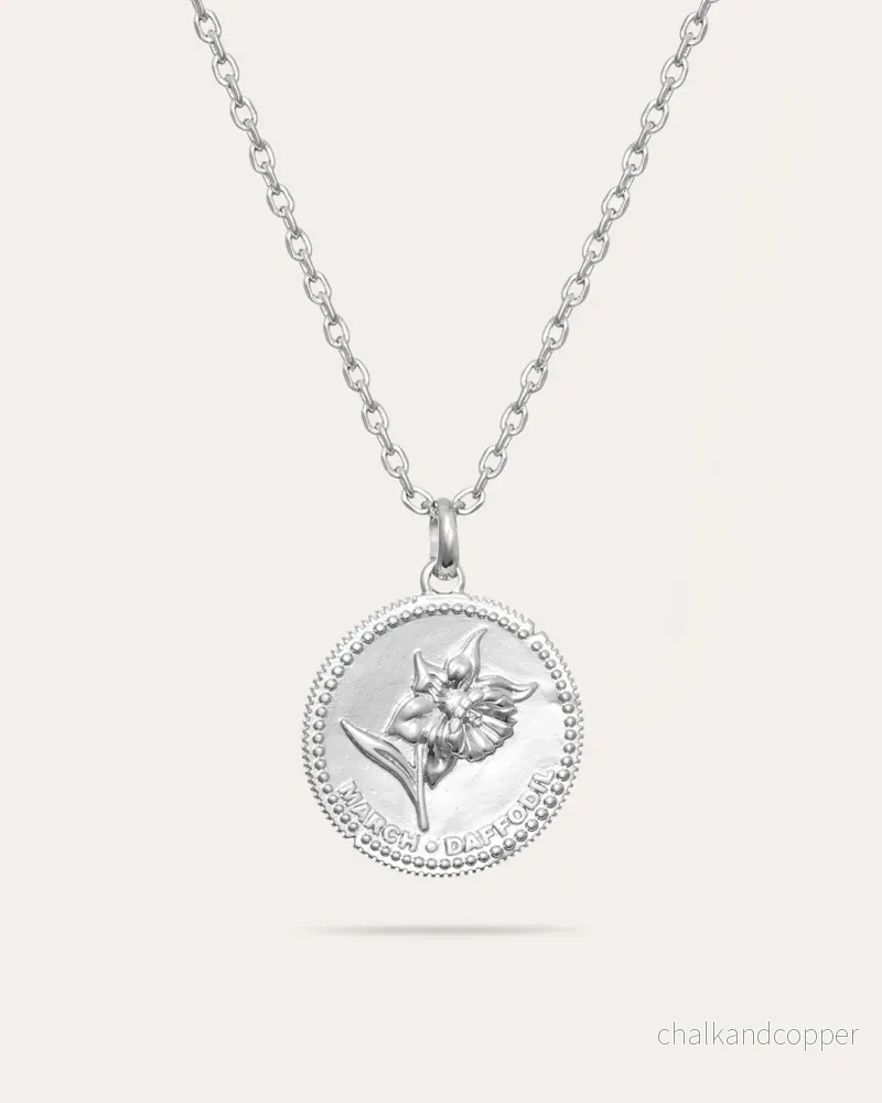 Månadsblomma Mars – Silverhalsband