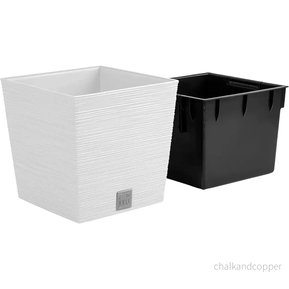 Prosperplast Furu Square Low Blomkruka Med Insats 24 x 24 x 23,5 cm Kapacitet 7,5L Vit