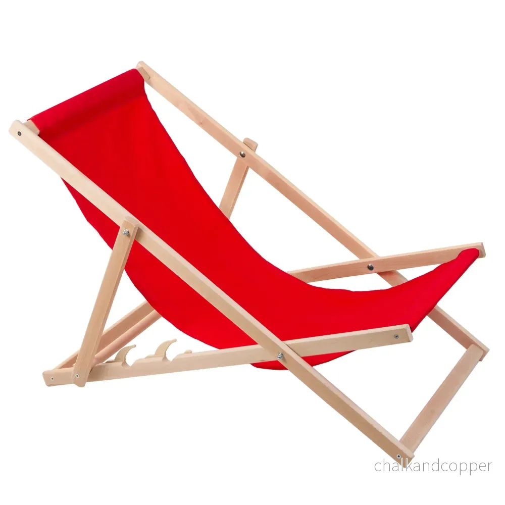 Woodok 2-Sits Solstolsset Av Bokträ Solstol För Självmontering Solstol Trädgårdssäng För Strand Trädgård Balkong Och Terrass Hopfällbar Solstol Upp Till 120 kg Röd - Bild 3