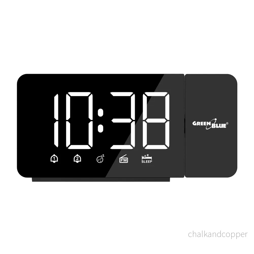 Digital LED-radioväckarklocka med GreenBlue-projektor, FM-radio, alarm, 12/24-timmars klocka, strömförsörjning USB 5V DC + CR2032, GB172 - Bild 2