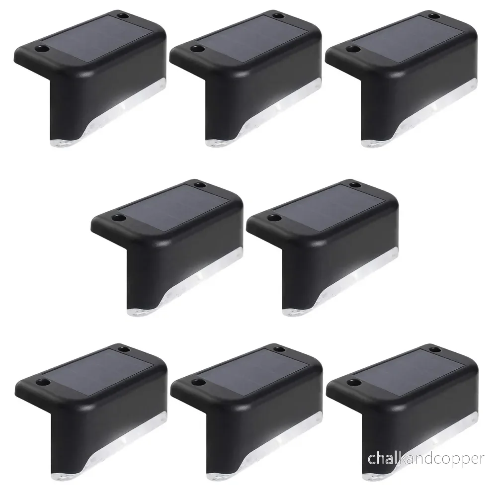 8x Maclean solcellsdriven LED-trappbelysning IP44, 4000K, Ni-MH 100 mAh, 80x45x45mm, skymningssensor MCE319